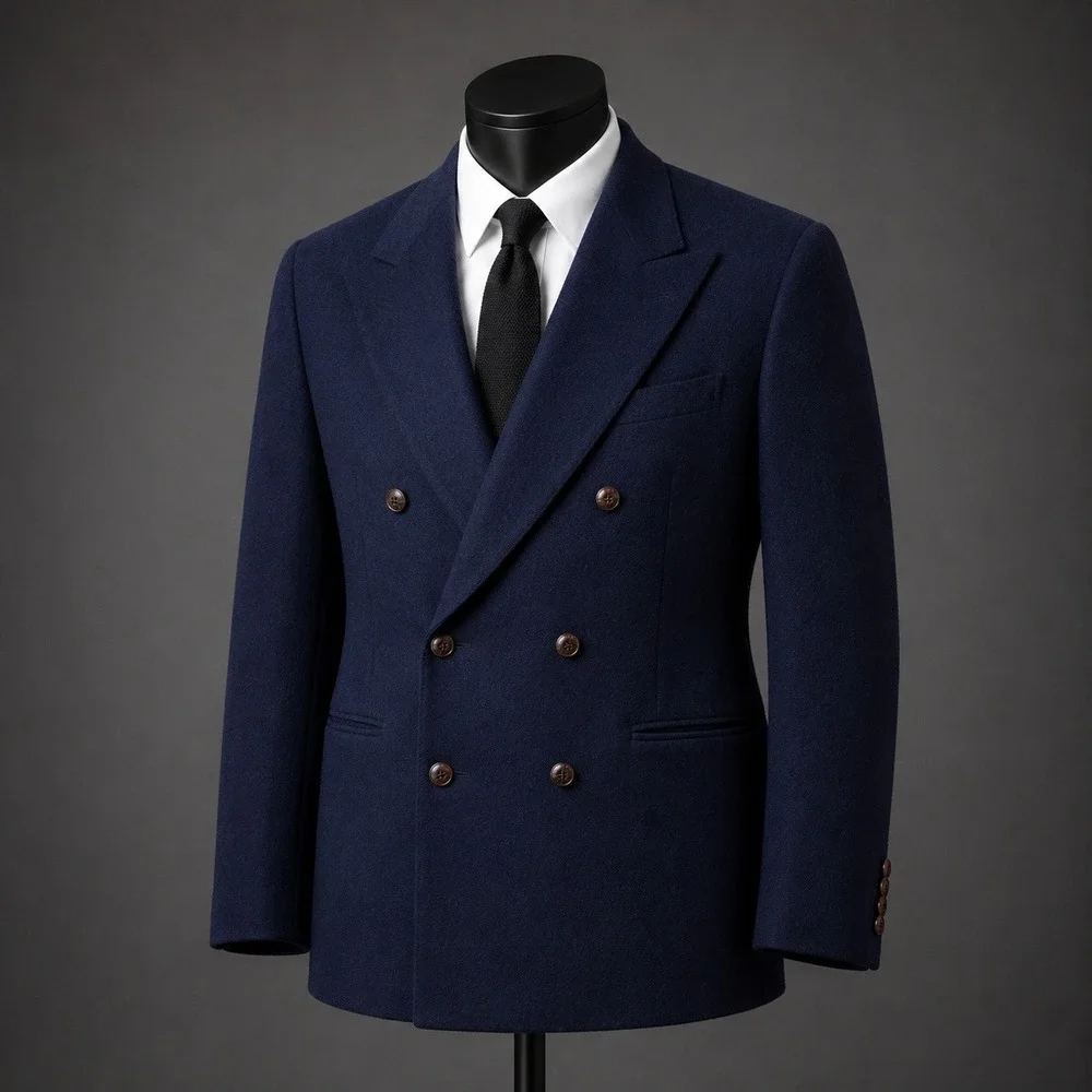 Lanvin Paris Navy Blue Double Breasted Camel Hair Blazer Sport Coat Mens 42-43R